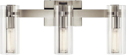 Kichler Jemsa 3 Light Vanity, Modern Light with Clear Fluted Glass in Brushed Nickel for Bathroom or Powder Room (9.75" x 22.75"), 55168NI