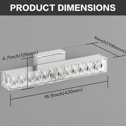 SOLFART Crystal Bathroom Vanity Lights Over Mirror, Chrome Bathroom Light Fixture, 16.5 Inch LED Lights for Bathrooms Vanity Lights for Bath Chrome