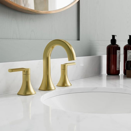 Pfister Vaneri Bathroom Sink Faucet, 8-Inch Widespread, 2-Handle, 3-Hole, NSF Certified, Brushed Gold Finish, LF049VRIBG