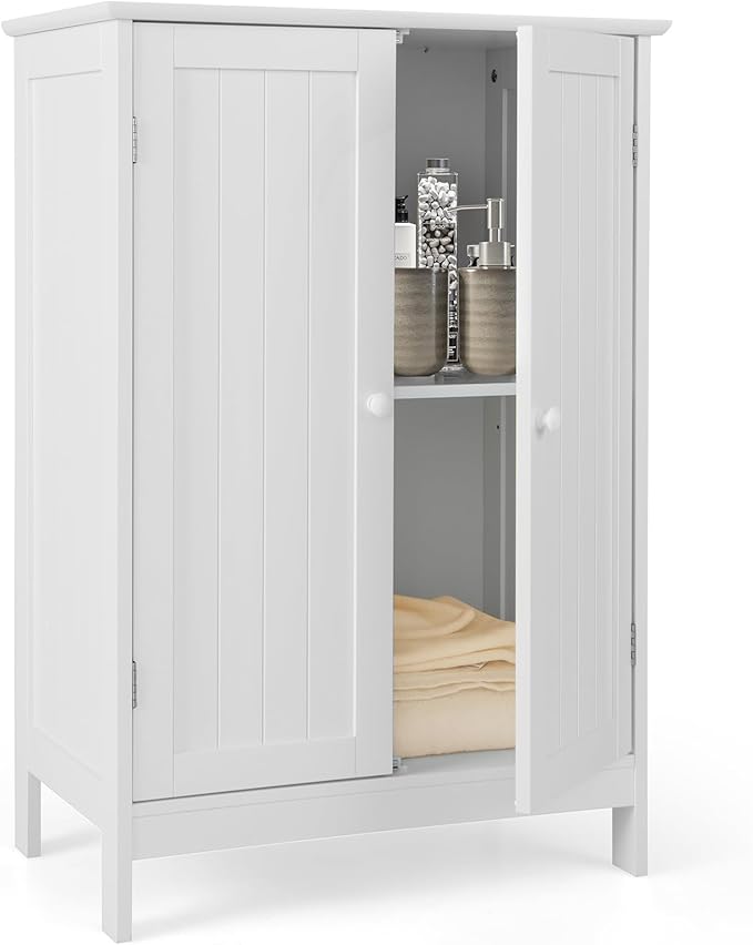 Giantex Storage Cabinet with Doors and Shelves - Freestanding Storage Organizer with Anti-Tipping Device, Entryway Storage Unit for Living Room, Home Decor, Bathroom Floor Cabinet (White)