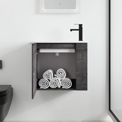 Malwee 22" Floating Bathroom Vanity with Sink, 22 Inch Wall Mounted Bathroom Cabinet Single Sink Combo, with 1 Soft Close Door and White Ceramic Basin Top for Small Space, Space-Saving Design (002PGO)