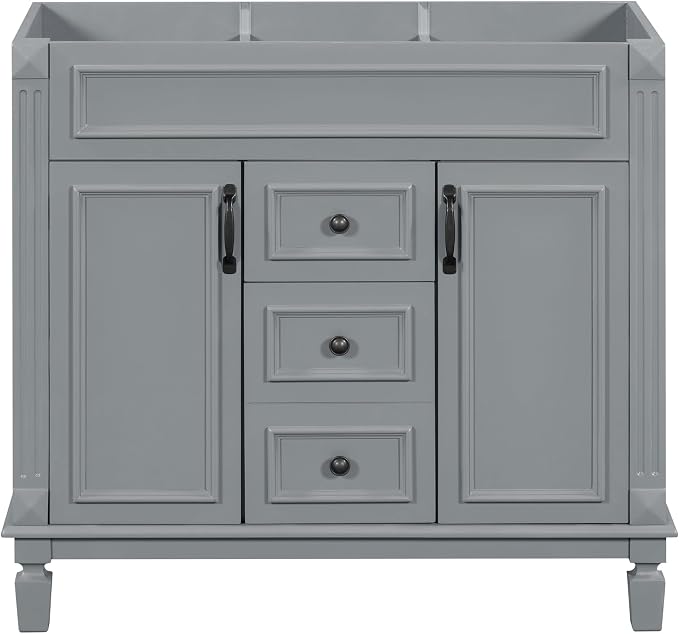 36" Bathroom Vanity Without Top Sink,Modern Freestanding Bath Storage Cabinet with 2 Soft-Close Doors and 2 Drawers,Solid Wood Vanity Only,Water Resistant,Easy to Assemble,Grey