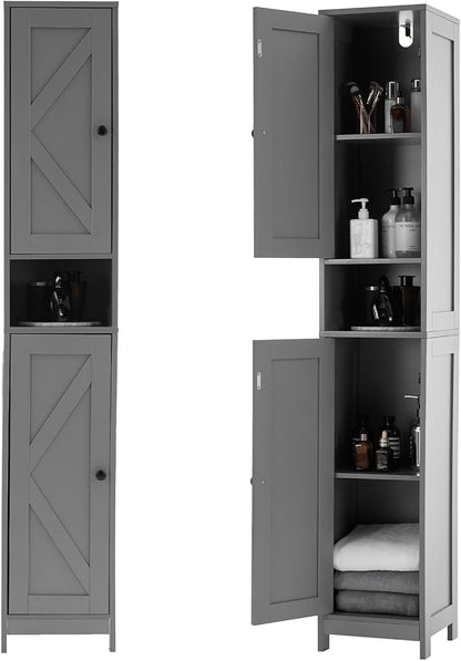 GarveeHome Tall Narrow Bathroom Cabinet, 66.9" Small Skinny Bathroom Storage Cabinet for Small Spaces | Freestanding Water Resistant Organizer for Bathroom, Kitchen, Hallway (2 Doors, Grey)