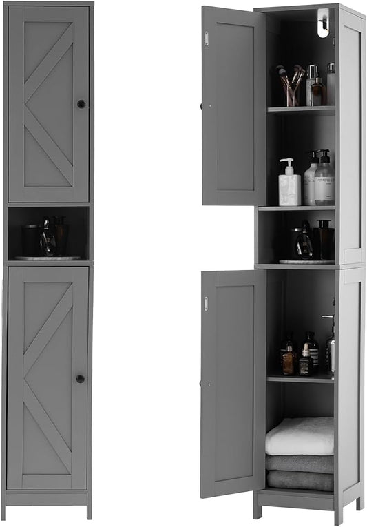 GarveeHome Tall Narrow Bathroom Cabinet, 66.9" Small Skinny Bathroom Storage Cabinet for Small Spaces | Freestanding Water Resistant Organizer for Bathroom, Kitchen, Hallway (2 Doors, Grey)
