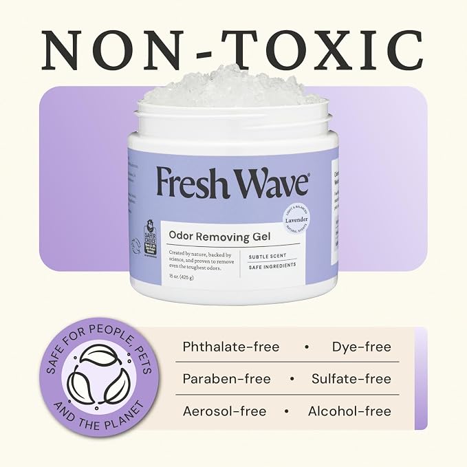 Fresh Wave Lavender Odor Eliminator Gel 15 oz - Air Freshener for Home | Lasts 30-60 days. Plant-based odor absorber. No perfumes or harsh chemicals. Bathroom & closet deoderizer. Refills available.