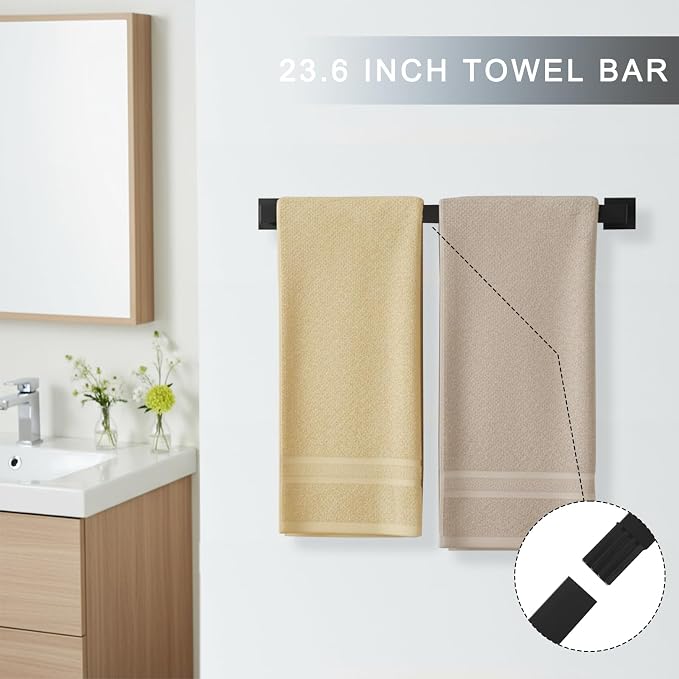 10-Pieces 24 Inch Stainless Steel Matte Black Bathroom Hardware Set | Towel Bar Set with Toilet Paper Holder with Shelf, Bathroom Accessories Set Wall Mounted, Towel Rack Set for Organize