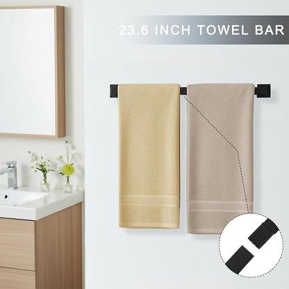 10-Pieces 24 Inch Stainless Steel Matte Black Bathroom Hardware Set | Towel Bar Set with Toilet Paper Holder with Shelf, Bathroom Accessories Set Wall Mounted, Towel Rack Set for Organize