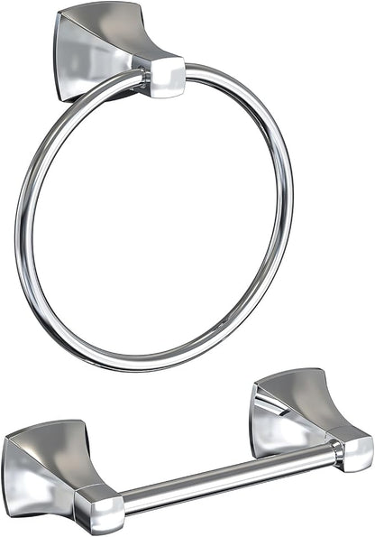Bathroom Hardware Set 2 Pieces Toilet Paper Holder and Towel Ring Wall Mounted Stainless Steel and Zinc Alloy Chrome