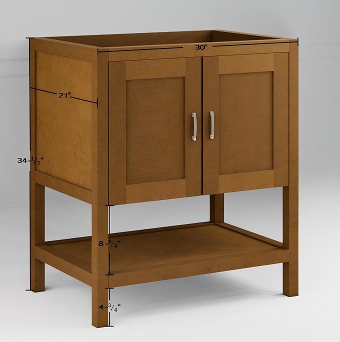 30" Freestanding Solid Wood Premium Grade Bath Vanity with Open Shelf Sink Base Cabinet Without Top (Natural Monterey, 30" Wx21 Dx34.5 H)
