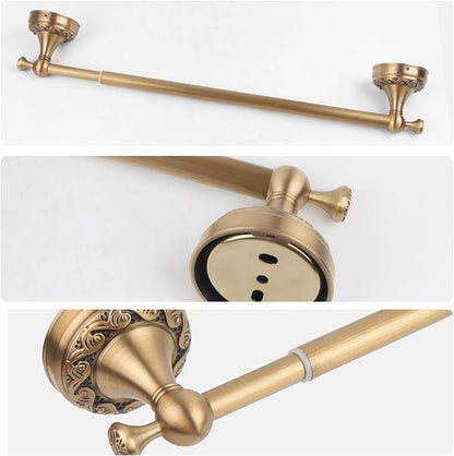 Antique Brass Towel Bar Wall Mount, Adjustable 13-24 inch Bath Towel Rod Holder, Vintage Gold Decorative Bathroom Accessories