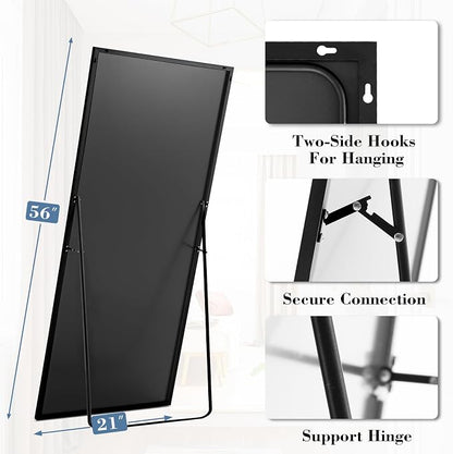 NEWBULIG Full Length Floor Mirror 56"x21", Body Standing Mirror | Wall Hanging or Leaning, Shatter-Proof Glass, Aluminum Alloy Frame with Stand, Home Decor Bedroom, Black