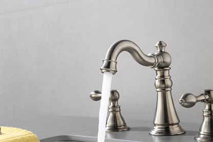 8 Inch Two-Handle Widespread Bathroom Faucet with Pop up Drain, Brushed Nickel Bathroom Sink Faucet 3 Hole,High Arc Swivel Spout Lavatory Faucet,F-8805-BN