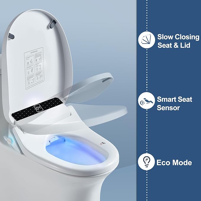 Combier Bidet Toilet Seat With Turbo Wash, Wireless Remote and Side Panel, The heated Toilet Seat Have Adjustable Heated Seat, Warm Water, Air Dryer & Multiple Spray Modes CMA210S-B (Elongated)