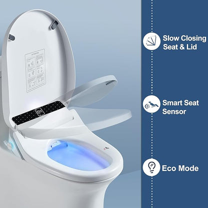 Combier Bidet Toilet Seat With Turbo Wash, Wireless Remote and Side Panel, The heated Toilet Seat Have Adjustable Heated Seat, Warm Water, Air Dryer & Multiple Spray Modes CMA210DS-B (Round)