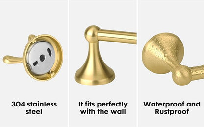 4 Piece Antique Bathroom Hardware Accessories Set Brushed Gold,24 Inch Towel Bar Set,Towel Rack Set,Bathroom Towel Holder Set