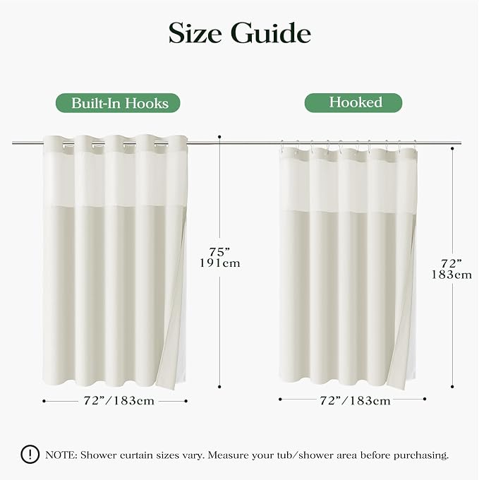 Ivory Hook Free Waffle Shower Curtain & Snap-in Fabric Liner,72x75 | Less Time to install, 3 in 1 Fabric Shower Curtain and Liner Set with Magnets, Mesh Top Window, Shower Curtains for Bathroom