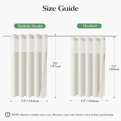 Ivory Hook Free Waffle Shower Curtain & Snap-in Fabric Liner,72x75 | Less Time to install, 3 in 1 Fabric Shower Curtain and Liner Set with Magnets, Mesh Top Window, Shower Curtains for Bathroom