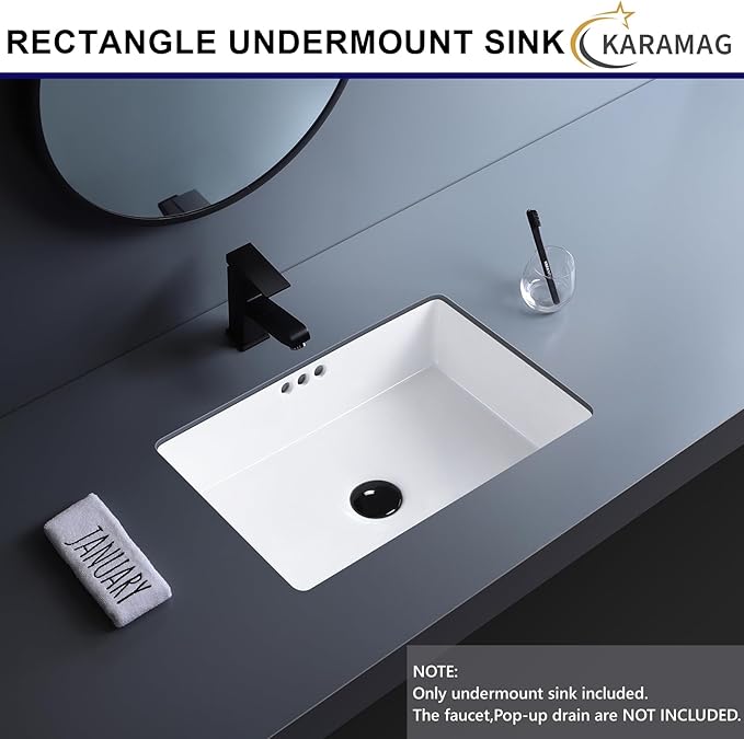 20 Inch Undermount Bathroom Sink Rectangle Undermount Sink White Ceramic Under Counter Bathroom Sinks with Overflow (19.8"x13.7")