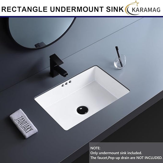 20 Inch Undermount Bathroom Sink Rectangle Undermount Sink White Ceramic Under Counter Bathroom Sinks with Overflow (19.8"x13.7")