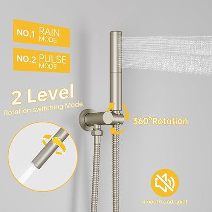 BESy Shower System with 10 Inch Round Rain Shower Head and Handheld Wall Mounted, High Pressure Rainfall Shower Faucet Fixture Combo Set with 2 in 1 Handheld Showerhead for Bathroom, Nickel