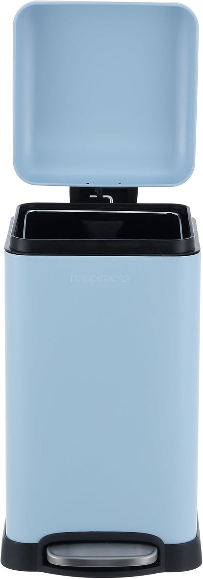 happimess Betty Retro Mini 3.2 Gal Step Trash Can, Tide Pool Blue | Soft-Close Lid, Removable Liner, Iron, Hands-Free Pedal, Satin Finish, Non-Skid Base, Built-In Damper, Modern, Minimalistic