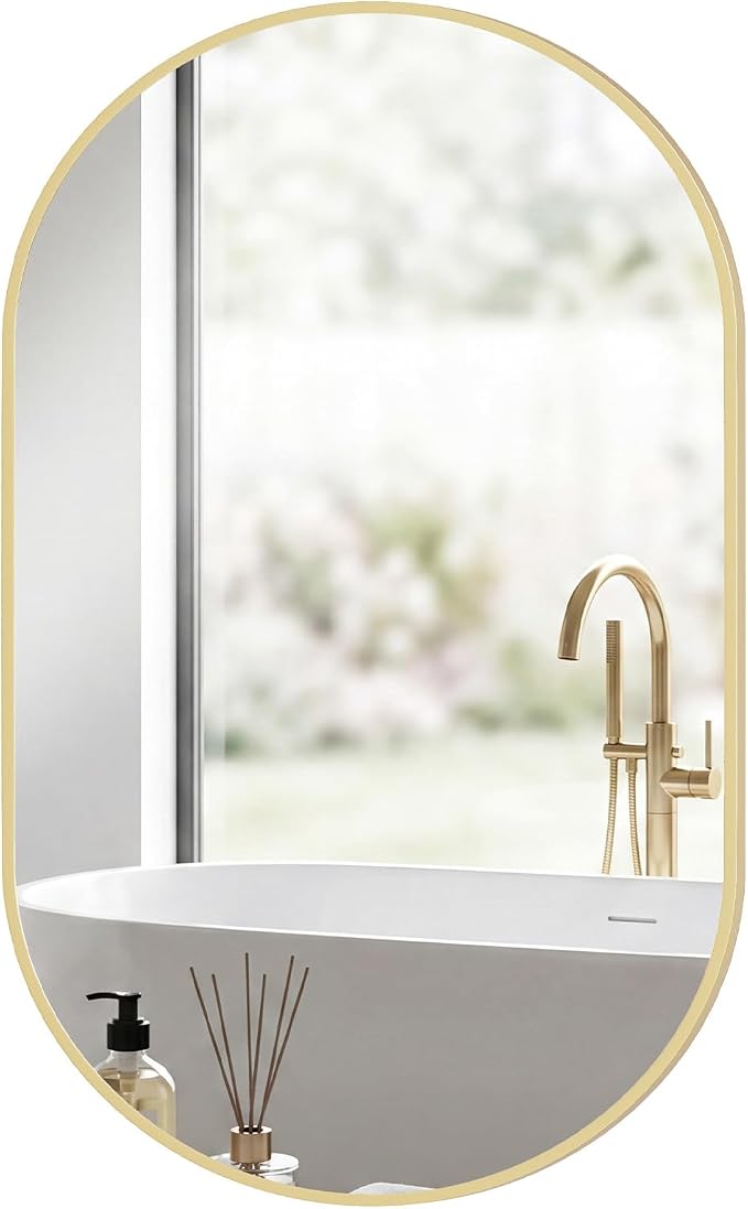 NEWBULIG 24" X 48" Oval Bathroom Mirror, Black Wall Mirrors for Over Sink | Tempered Glass Metal Frame, Entryway, Living Room Bedroom Hang, Horizontal or Vertical