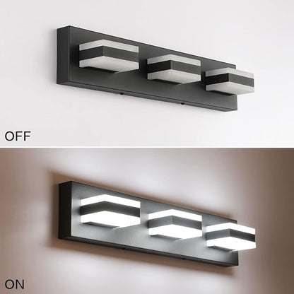 SOLFART LED Black Bathroom Vanity Light Fixtures Over Mirror 3 Lights Bath Lighting Restroom Light Modern Vanity Lights for Bathroom Bath Lights