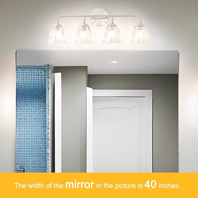 Vintage 4-Light Brushed Nickel Bathroom Light Fixtures, Elegant Bathroom Vanity Lights Over Mirror, Vanity Lighting with Clear Shade, Art Deco Wall Sconce Lighting for Bedroom