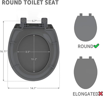 Round Toilet Seat 16.5 inch Soft Close, Toilet Lid Round PP Material Safe & Easy Clean & Quick Installation, Sturdy Accessories Never Loosen, 2 Years Support, Grey