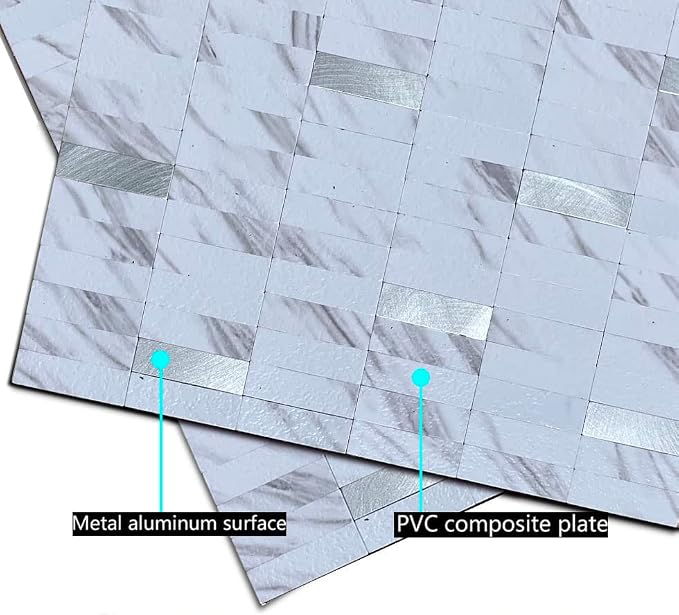 XUANINY Peel and Stick Tile Backsplash Self- Adhesive Wall Tiles Aluminum Mosaic Sticker for Kitchen (11.33"x11.92" Per Sheet, Pack of 10 pcs) (White Marble)