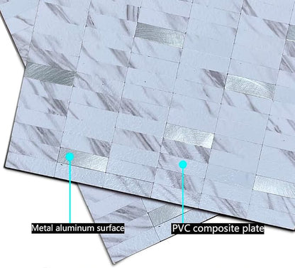 XUANINY Peel and Stick Tile Backsplash Self- Adhesive Wall Tiles Aluminum Mosaic Sticker for Kitchen (11.33"x11.92" Per Sheet, Pack of 10 pcs) (White Marble)