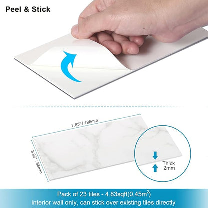BeNice Peel and Stick Tile Backsplash Bathroom Cararra White 23pcs