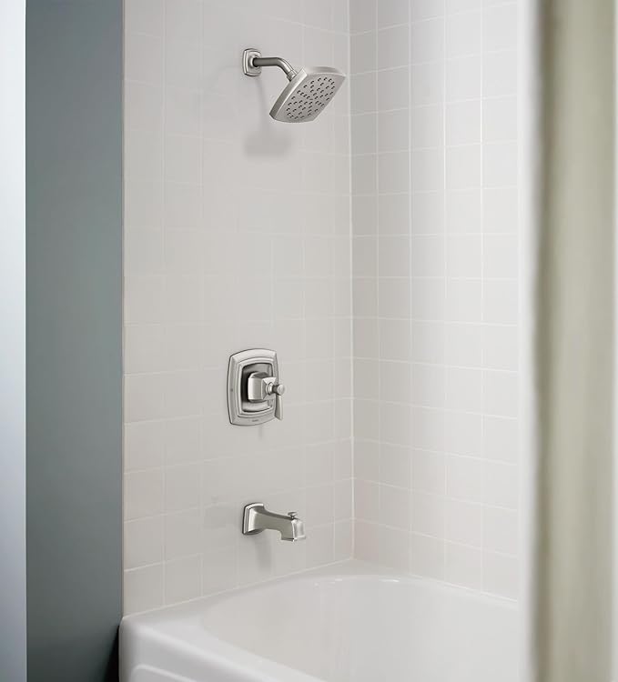Moen Conway Spot Resist Brushed Nickel Bathroom Shower Trim Kit with Square Showerhead, Handle, Tub Spout, and Posi-Temp Valve Included, 82922SRN