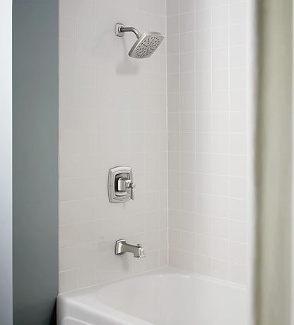 Moen Conway Spot Resist Brushed Nickel Bathroom Shower Trim Kit with Square Showerhead, Handle, Tub Spout, and Posi-Temp Valve Included, 82922SRN