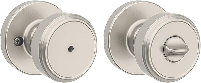 Kwikset Maven Interior Privacy Door Knob with Lock, Round Door Handle for Bathroom and Bedroom, Satin Nickel Keyless Turn Lock Doorknob, with Microban Protection