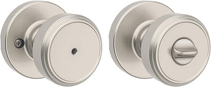 Kwikset Maven Interior Privacy Door Knob with Lock, Round Door Handle for Bathroom and Bedroom, Satin Nickel Keyless Turn Lock Doorknob, with Microban Protection