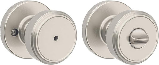 Kwikset Maven Interior Privacy Door Knob with Lock, Round Door Handle for Bathroom and Bedroom, Satin Nickel Keyless Turn Lock Doorknob, with Microban Protection