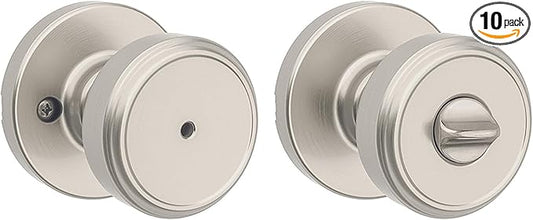 Kwikset Maven Interior Privacy Door Knob with Lock, Round Door Handle for Bathroom and Bedroom, Satin Nickel Keyless Turn Lock Doorknob, with Microban Protection (Pack of 10)