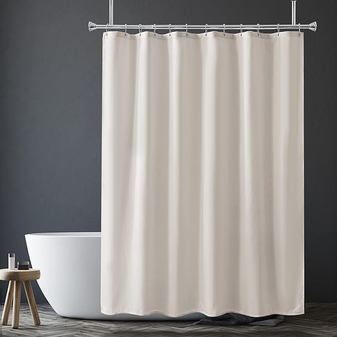 Amazer Khaki Shower Curtain Liner, Khaki Fabric Shower Liner, 2-in-1 Bathroom Shower Curtain and Liner, 12 Grommet Holes, Water Proof, Machine Washable, Hotel Quality, 72 x 72 Inches