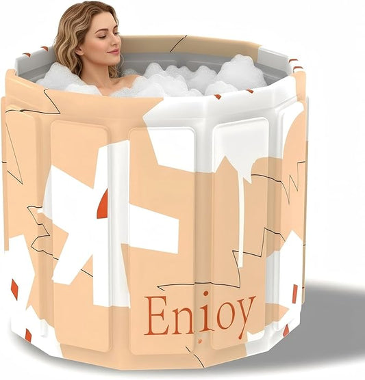 Portable Bathtub for Adult, Foldable Soaking Bathtub for Hot SPA&Ice Bath, Foldable Small Bathtub collapsible bathtub for Bathing, 6-layer Insulated portable tub,Space-Saving (yellow 31.5X26.6IN)