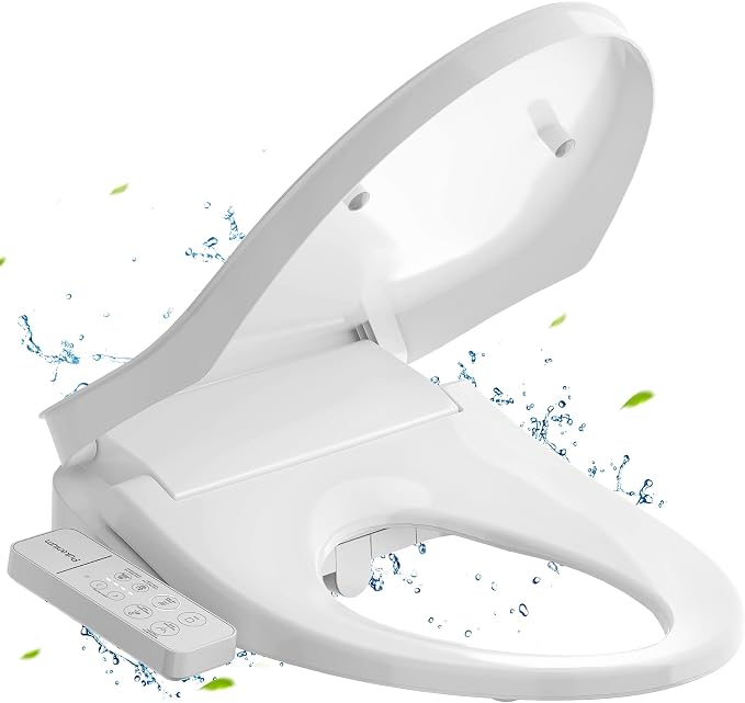 Heated Smart Toilet Seat with Feminine Wash & Dryer, Elongated Bidet with Adjustable Water Temperature, Pressure & Nozzle Position