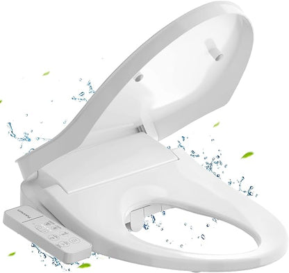 Heated Smart Toilet Seat with Feminine Wash & Dryer, Elongated Bidet with Adjustable Water Temperature, Pressure & Nozzle Position