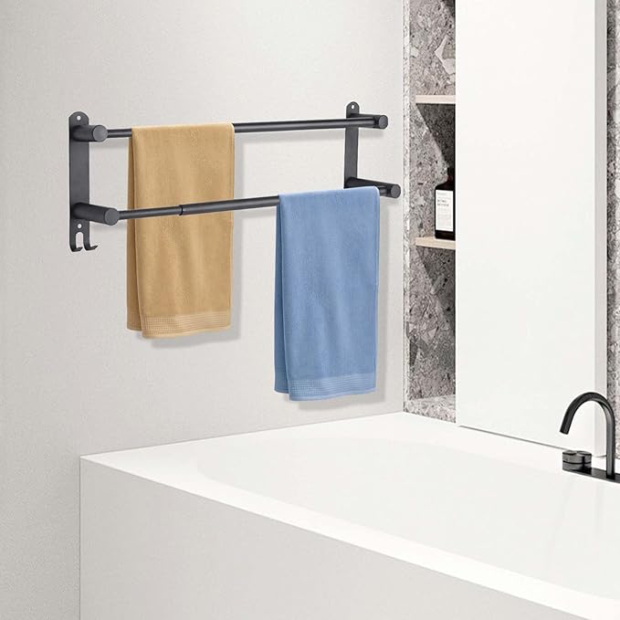 Double Towel Bar，adjustable16-28IN Matte Black Towel Racks for Bathroom, Stainless Steel Towel Holder,Suitable for Bathrooms and Kitchens