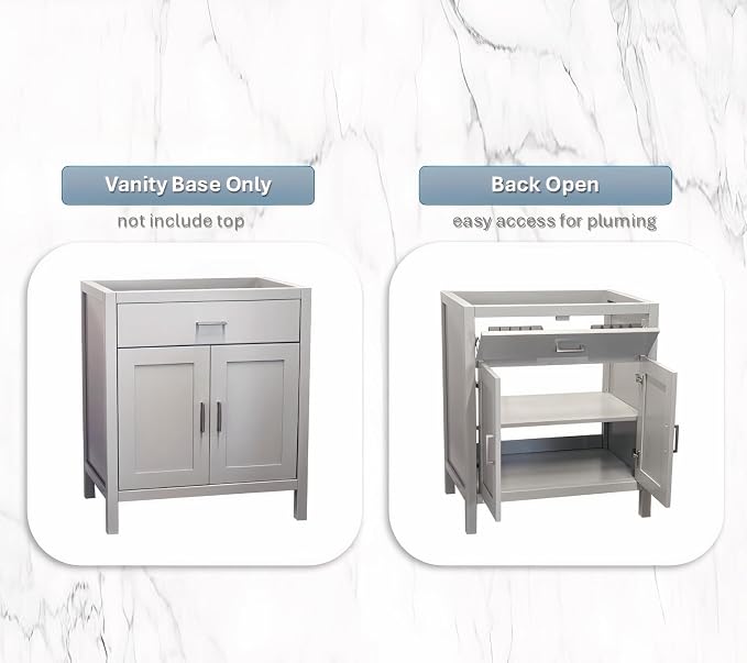 30" Light Grey Bathroom Vanity Base Only – Freestanding Solid Wood Sink Cabinet with Tip-Out Drawer, Shaker Style Storage, No Top or Sink, 30" W x 21" D x 34.5" H