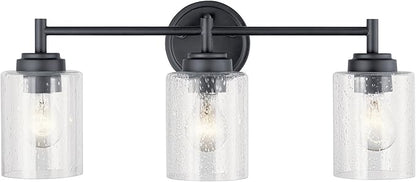 Kichler Winslow 21.5” Vanity Light in Black with Clear Seeded Glass, 3-Light Modern Bathroom Lighting Fixture, 45886BK