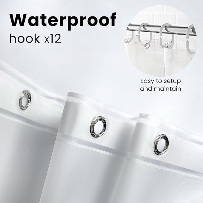 LiBa Bathroom Shower Curtain with 12 Shower Rings- Waterproof Plastic Shower Curtain Premium PEVA Non-Toxic with Rust Proof Grommets Frosted 10G Heavy Duty Bathroom Accessories 72x72 (Pack of 2)