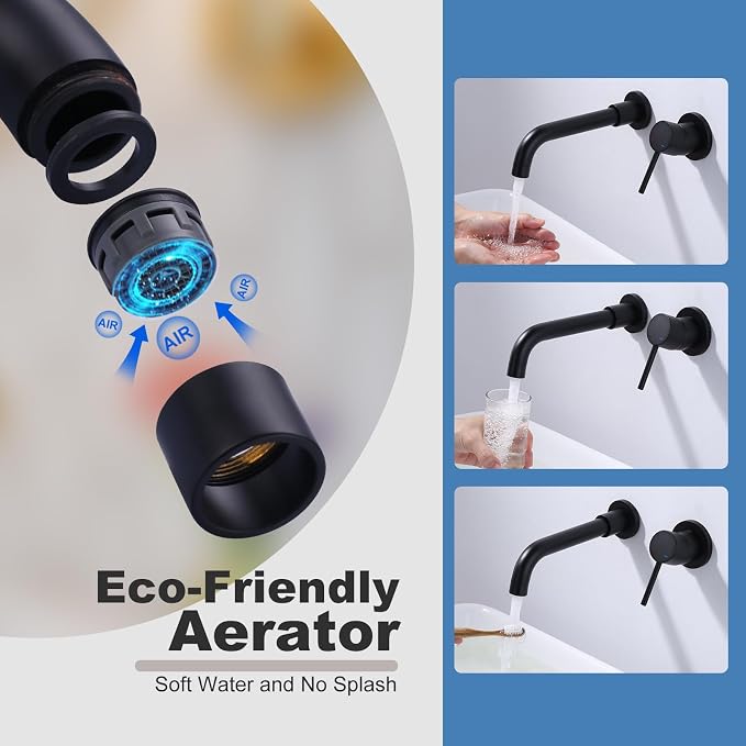 ARCORA Wall Mount Bathroom Faucet, Matte Black Single Handle Bathroom Sink Faucet Wall Mounted, Rough-in Valve Included