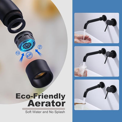 ARCORA Wall Mount Bathroom Faucet, Matte Black Single Handle Bathroom Sink Faucet Wall Mounted, Rough-in Valve Included