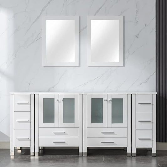 LUCKWIND 72" Double 24-in Bathroom Vanity with Sink Combo, Elegant Series with Two 12.6-in Side Cabinets, Painted Frame Without Sinks, Faucets and Mirrors, White