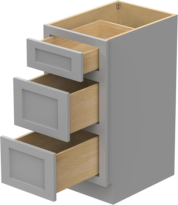 Vanity Art 12 Inch Bathroom Vanity Small Base Cabinet with 3 Soft Closing Shaker Drawers, Strudy Floor Mount Cabinets for Storage Shaving, Washroom Accessories, VA4012-3G